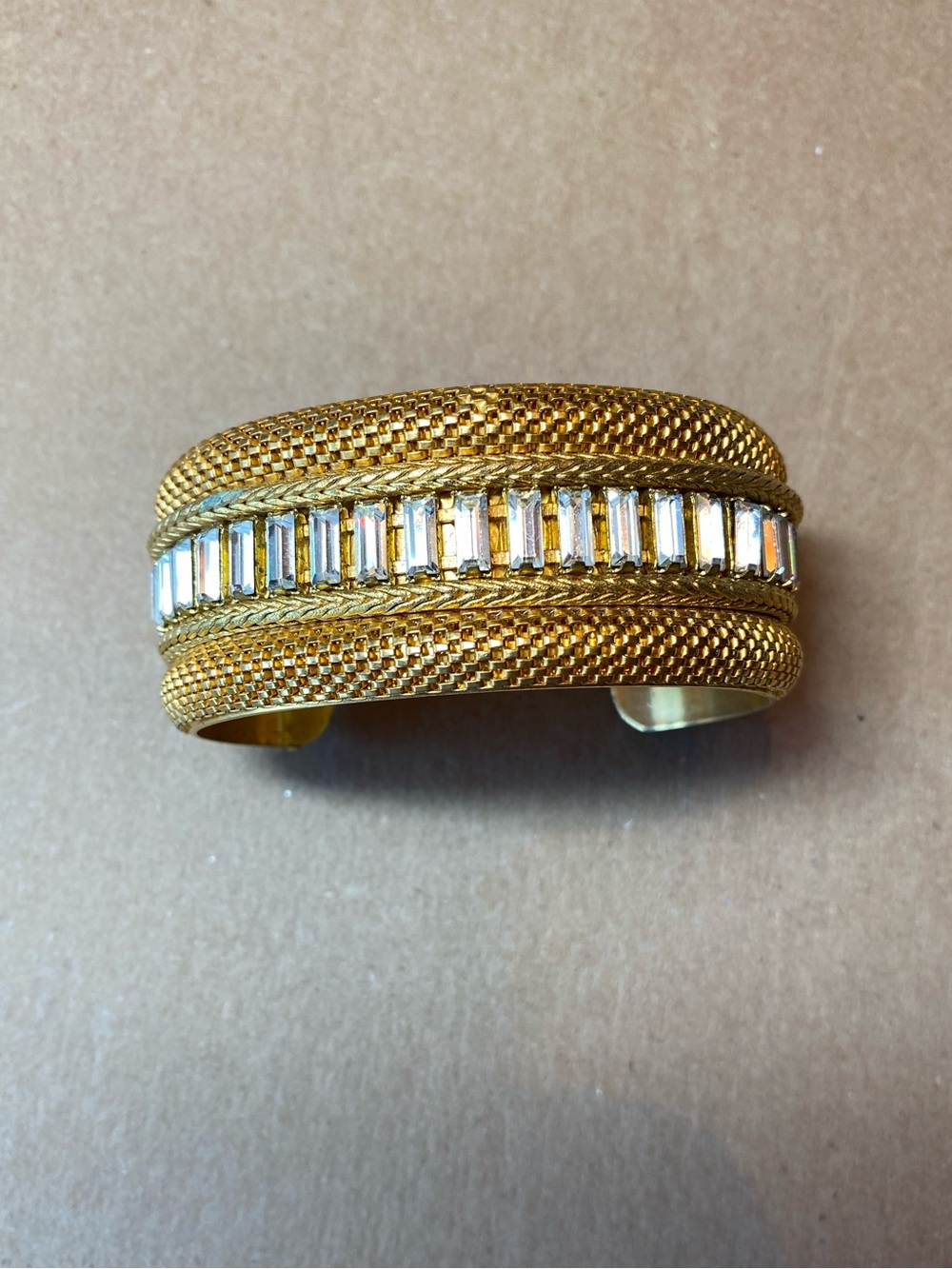 Vintage  designer Roxanne Assoulin gold rhinestone cuff bracelet